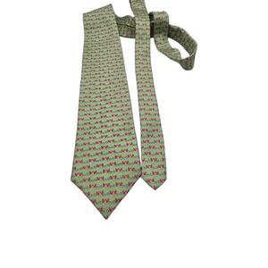 Peter Blair Men's 100% Silk Tie, Preppy Green W/Pink Floating Hippos, USA Made